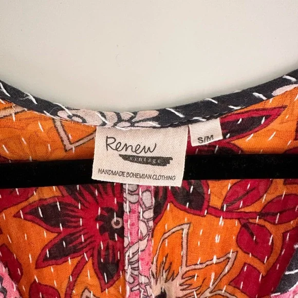 Renew Vintage Floral Kantha Luna Dress with Pink and Black Accents - Picture 5 of 5